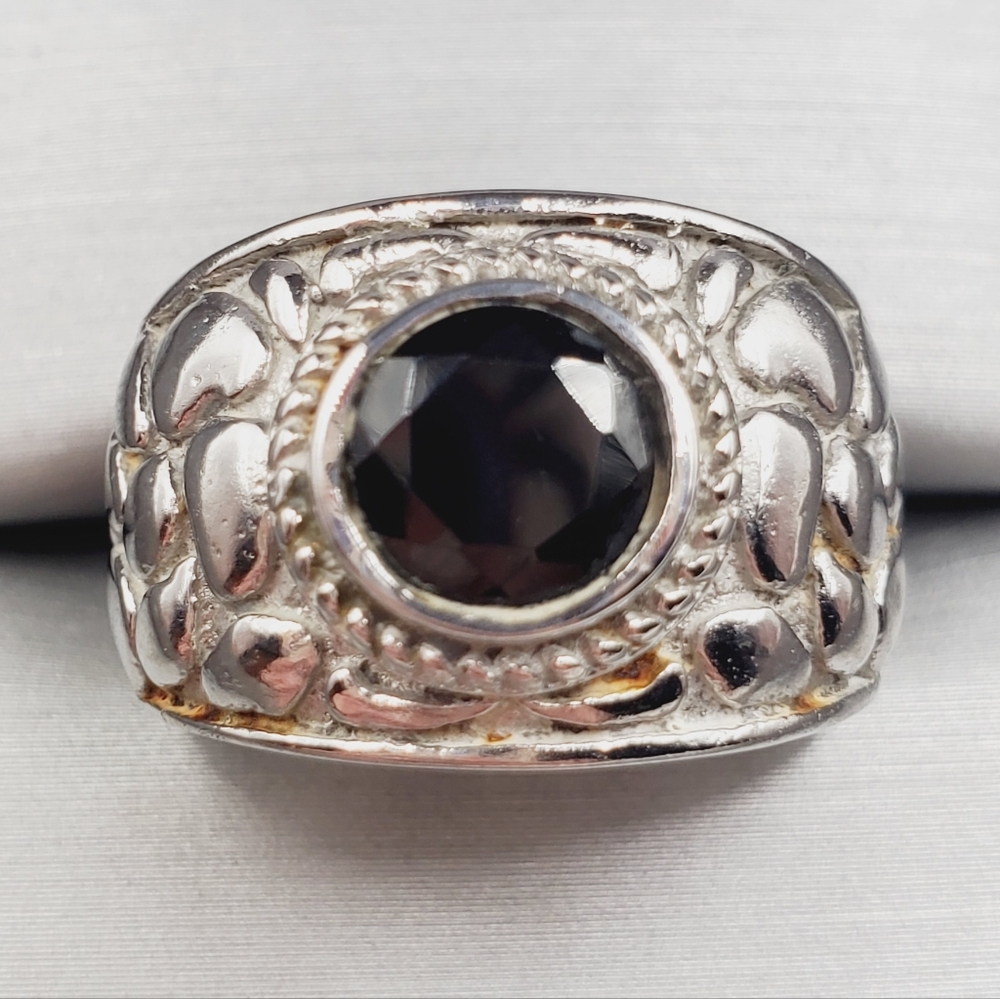 Genuine Round Bezel Set Onyx Stainless Steel 316 Design Band Statement Ring